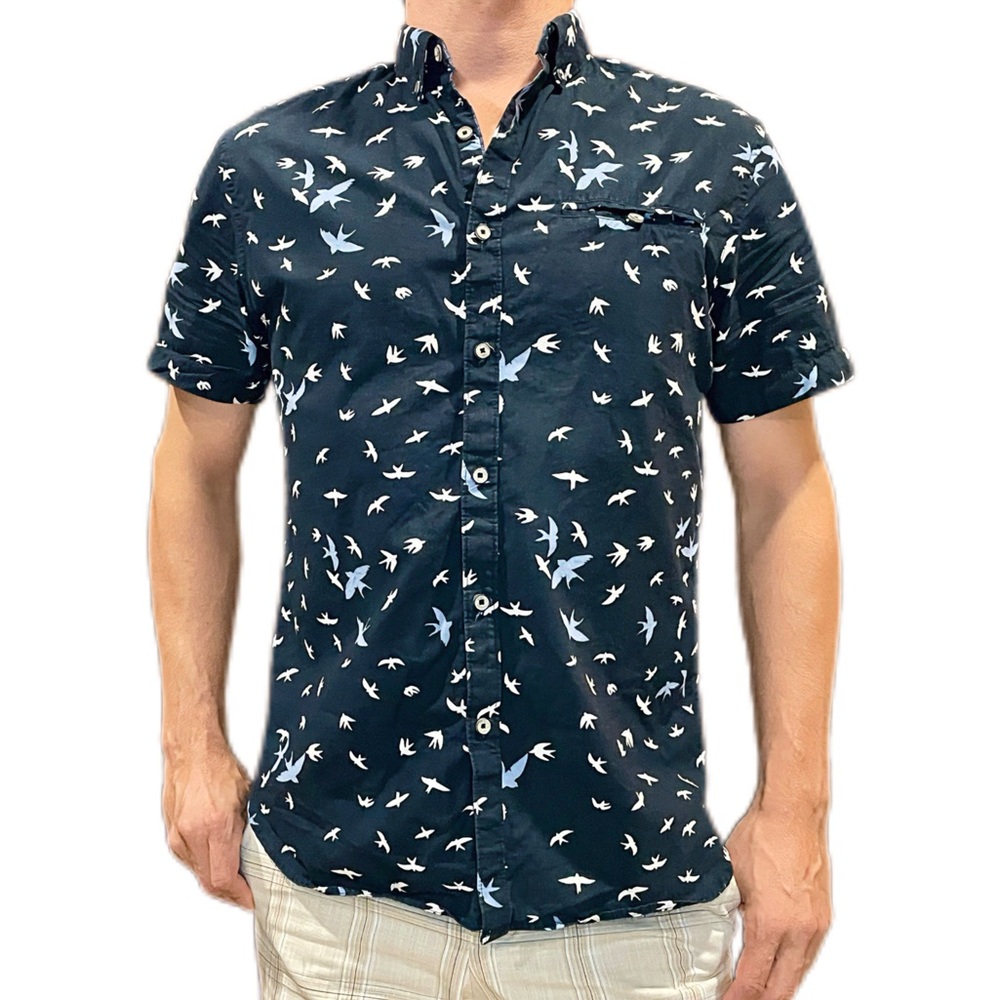 Blue and White Casual Button Down Shirt